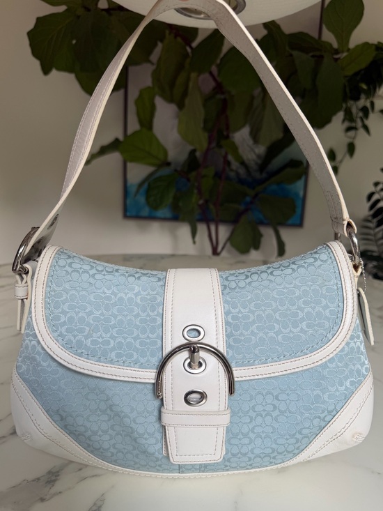 Coach Handbags - COACH Vintage Y2K Soho Mini Signature Medium Flap Shoulder Bag F109256 Sky Blue